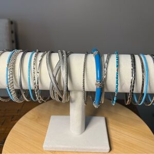 20 Silver and Blue Bangle Bracelets